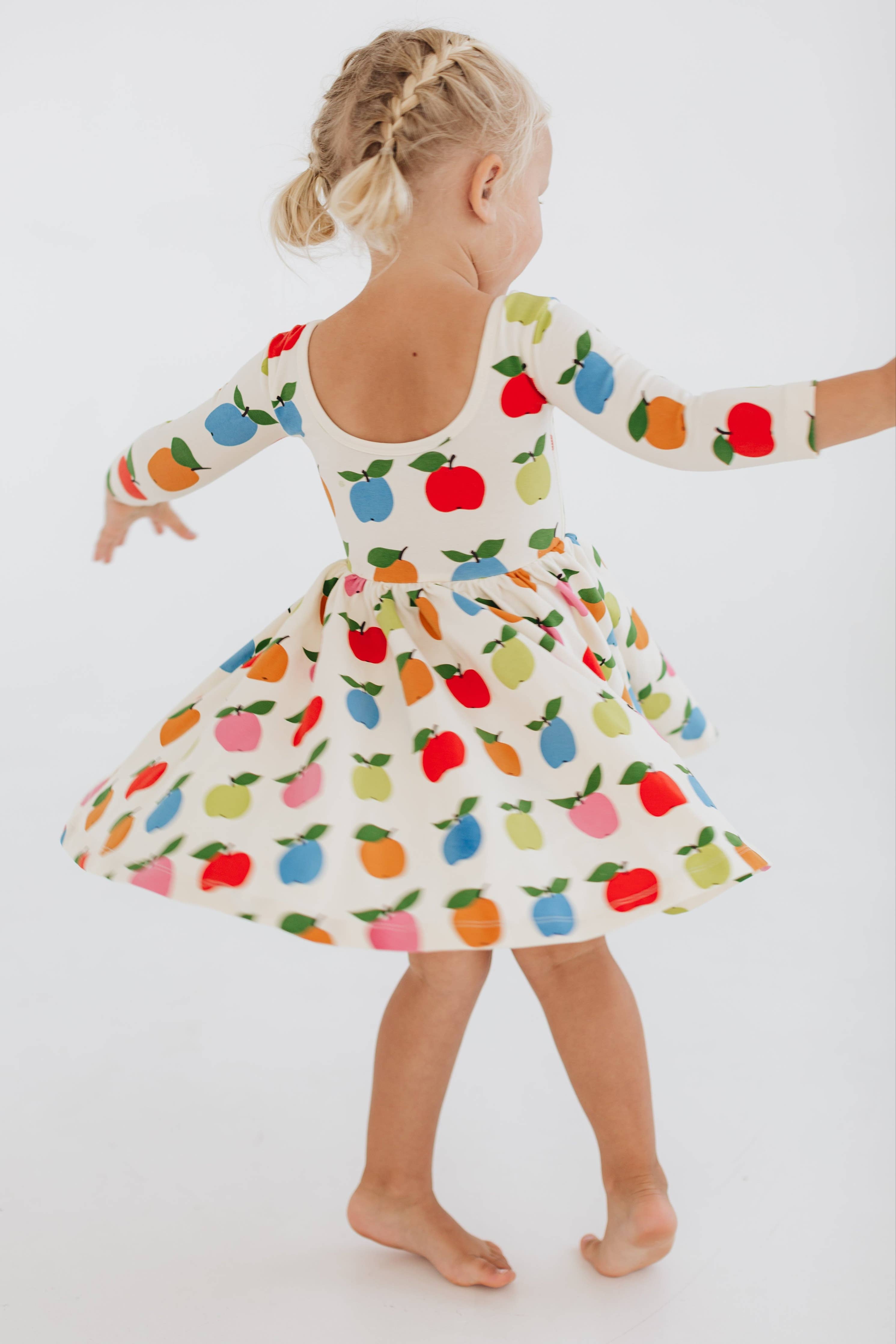 3/4 Sleeve Twirl Dress in Colorful Apples