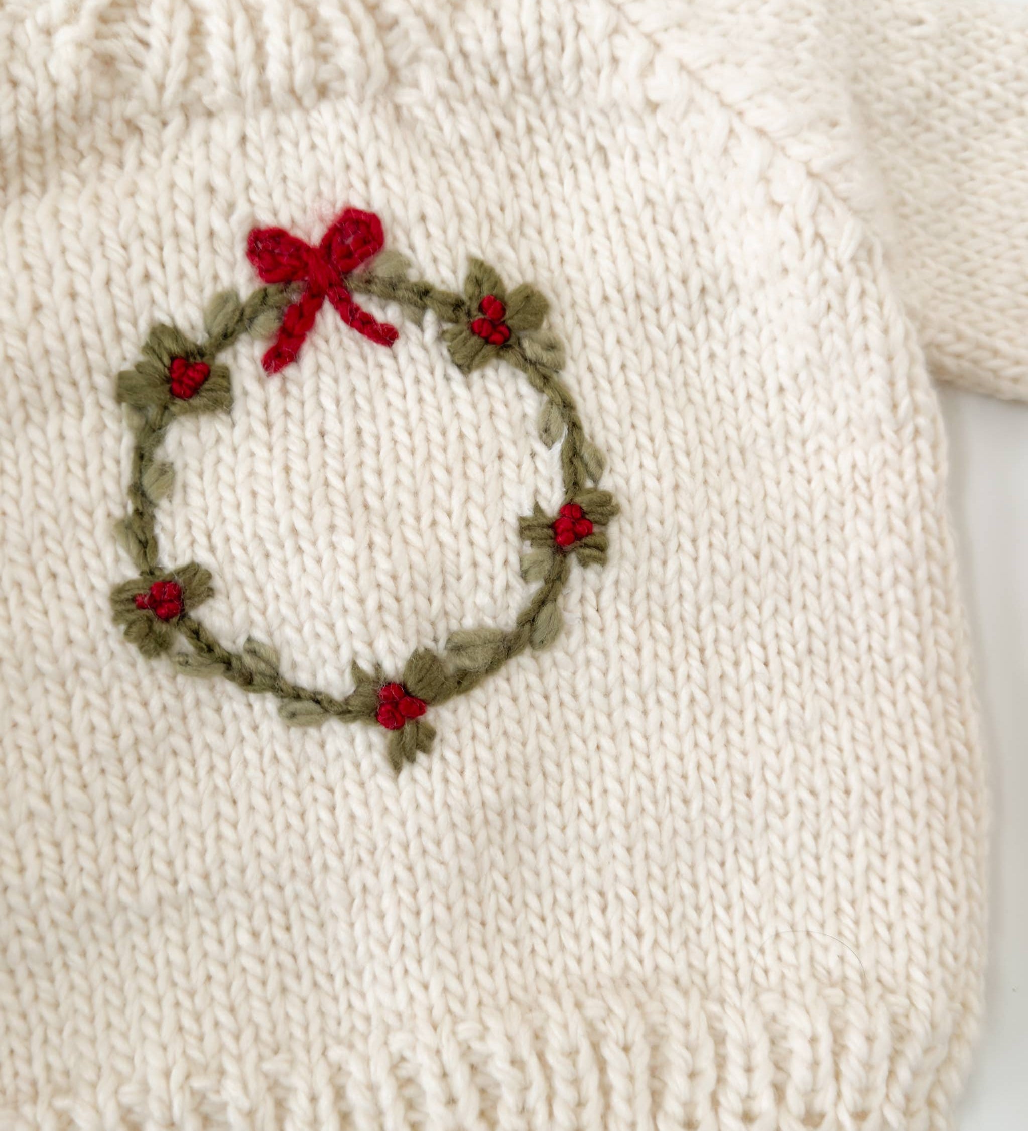 Wreath Sweater Baby Kid Christmas Holiday Bow: Cream / XS 6-12m