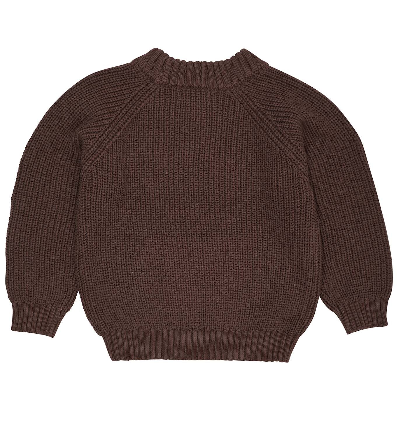 Copenhagen Colors Knitted Classic Rib Blouse in Dark Brown — soft ribbed knit sweater for kids