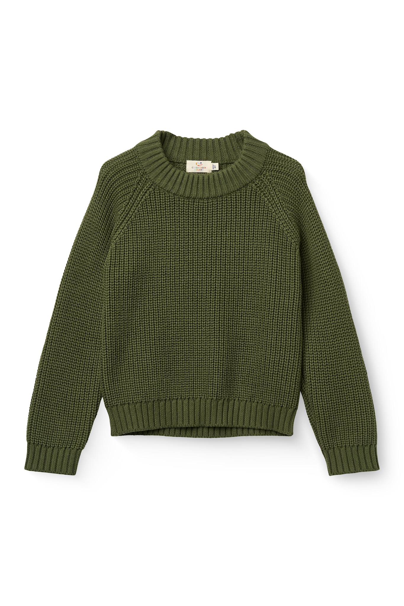 Copenhagen Colors Knitted Classic Rib Blouse in Dark Green — soft ribbed knit sweater for kids