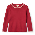Copenhagen Colors LS Blouse with Deco Neck in Red Comb — long sleeve blouse with decorative neckline for girls