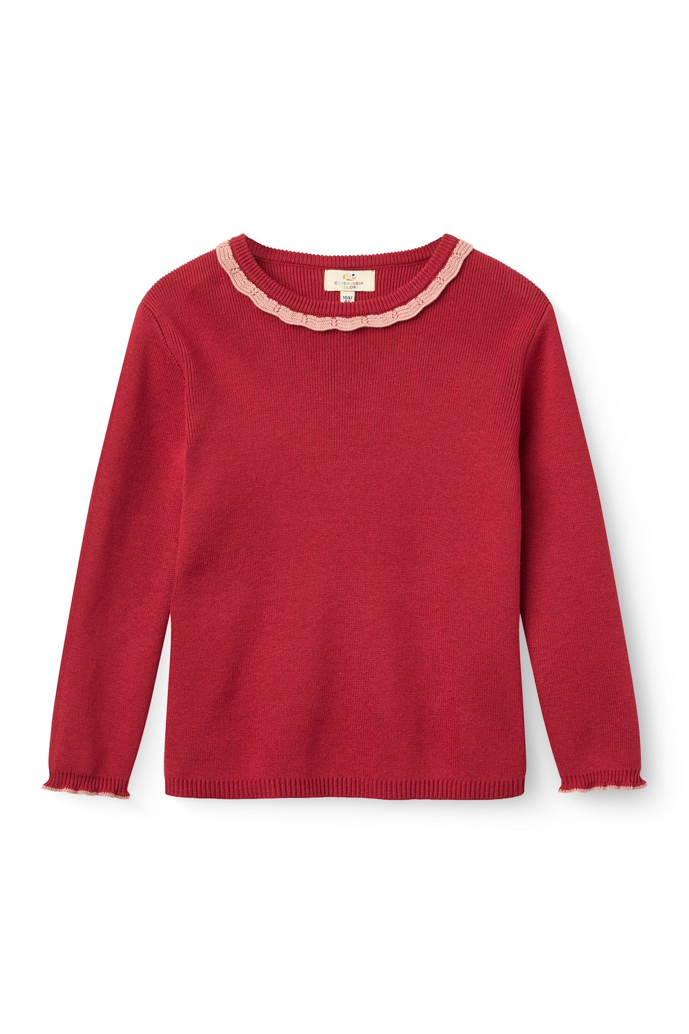 Copenhagen Colors LS Blouse with Deco Neck in Red Comb — long sleeve blouse with decorative neckline for girls
