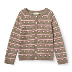 Copenhagen Colors Knitted Flower Pattern Cardigan in Walnut Flower — floral knit cardigan for kids