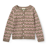 Copenhagen Colors Knitted Flower Pattern Cardigan in Walnut Flower — floral knit cardigan for kids
