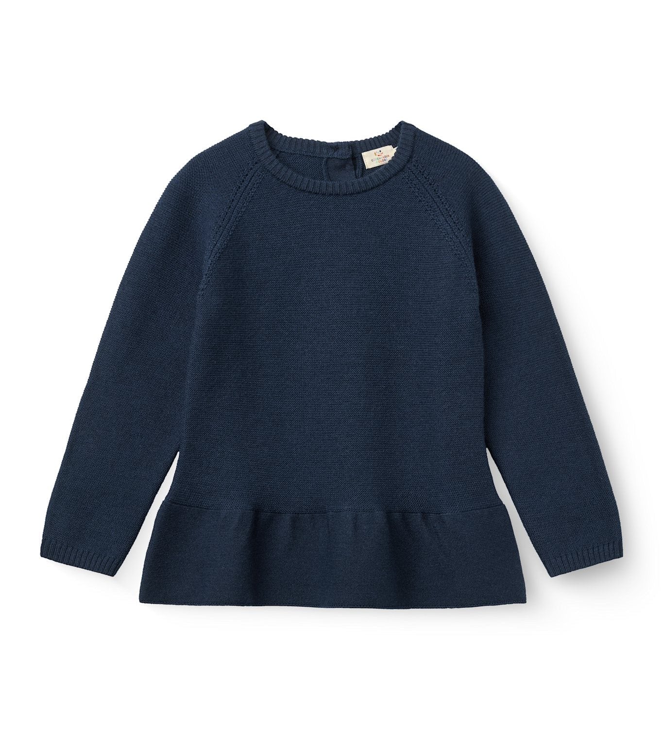 Copenhagen Colors Merino Knitted Frill Blouse in Navy — merino wool knit blouse with frill detail for girls