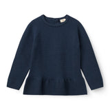 Copenhagen Colors Merino Knitted Frill Blouse in Navy — merino wool knit blouse with frill detail for girls