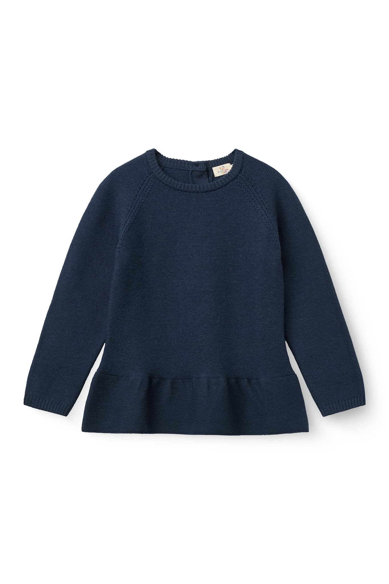 Copenhagen Colors Merino Knitted Frill Blouse in Navy — merino wool knit blouse with frill detail for girls