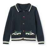 Copenhagen Colors Knitted Cardigan with Jacquard in Navy Comb — kids knit cardigan with jacquard pattern
