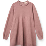 Copenhagen Colors Classic Merino Dress with Deco Neck in Winter Rose — merino wool knit dress for girls