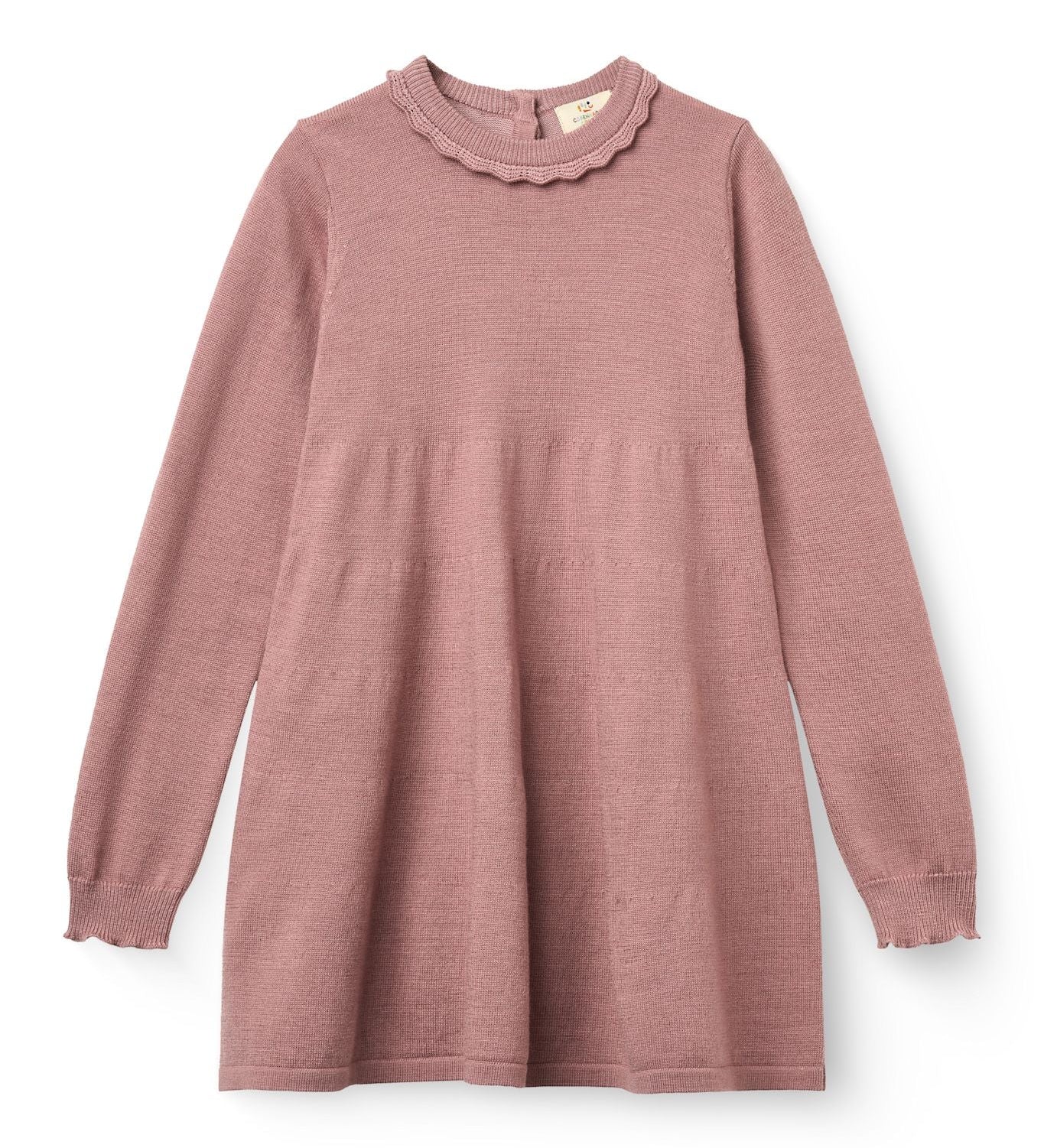 Copenhagen Colors Classic Merino Dress with Deco Neck in Winter Rose — merino wool knit dress for girls