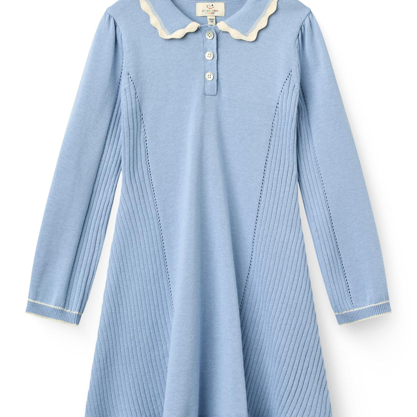Copenhagen Colors Long Sleeve Knitted Peplum Dress in Endless Blue Comb — knit peplum dress for girls