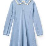 Copenhagen Colors Long Sleeve Knitted Peplum Dress in Endless Blue Comb — knit peplum dress for girls