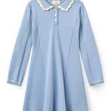 Copenhagen Colors Long Sleeve Knitted Peplum Dress in Endless Blue Comb — knit peplum dress for girls