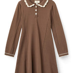 Copenhagen Colors Long Sleeve Knitted Peplum Dress in Walnut Comb — knit peplum dress for girls
