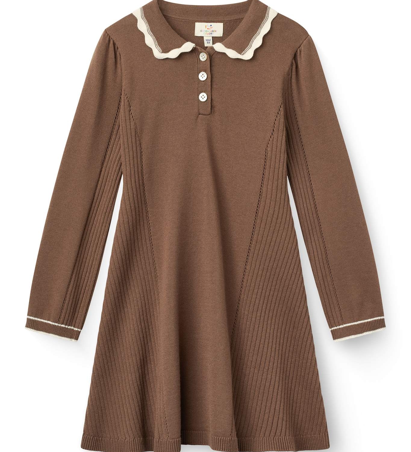Copenhagen Colors Long Sleeve Knitted Peplum Dress in Walnut Comb — knit peplum dress for girls