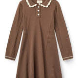 Copenhagen Colors Long Sleeve Knitted Peplum Dress in Walnut Comb — knit peplum dress for girls