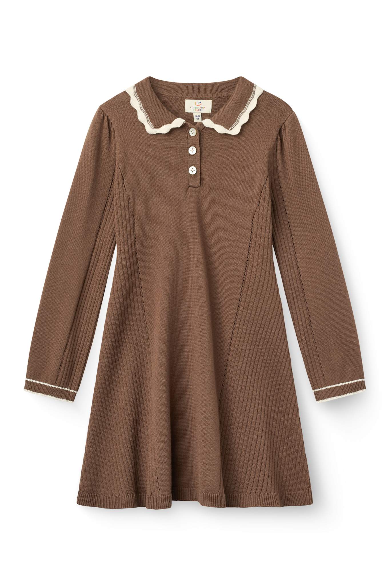 Copenhagen Colors Long Sleeve Knitted Peplum Dress in Walnut Comb — knit peplum dress for girls