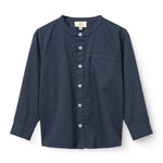 Copenhagen Colors Twill Shirt with Mandarin Collar in Navy — boys' long sleeve twill button shirt
