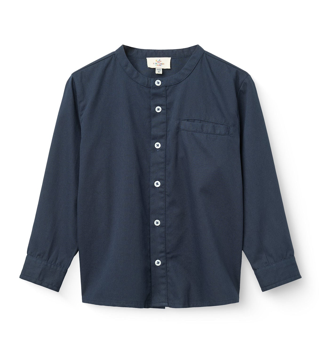 Copenhagen Colors Twill Shirt with Mandarin Collar in Navy — boys' long sleeve twill button shirt