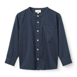 Copenhagen Colors Twill Shirt with Mandarin Collar in Navy — boys' long sleeve twill button shirt