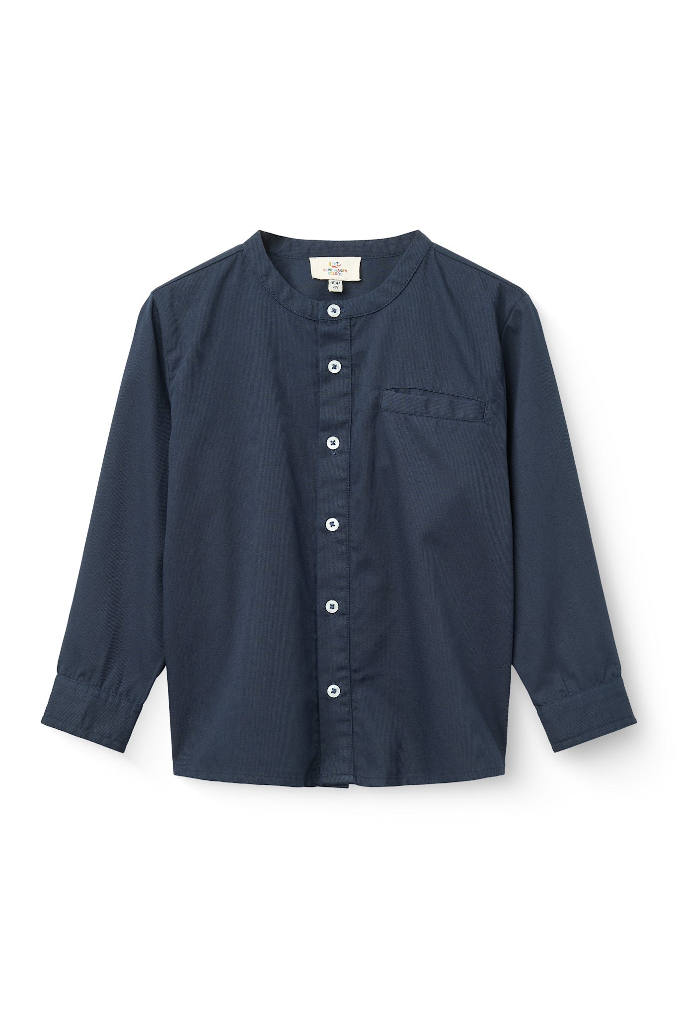 Copenhagen Colors Twill Shirt with Mandarin Collar in Navy — boys' long sleeve twill button shirt