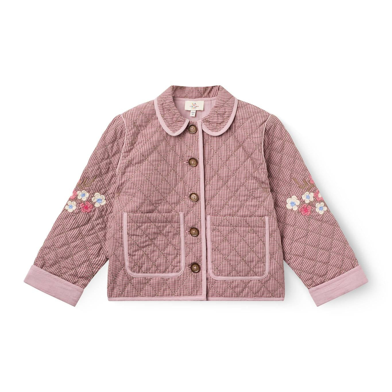 Copenhagen Colors Checkered Quilted Jacket with Embroidery in Winter Rose Check Comb — girls' quilted check jacket