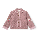 Copenhagen Colors Checkered Quilted Jacket with Embroidery in Winter Rose Check Comb — girls' quilted check jacket