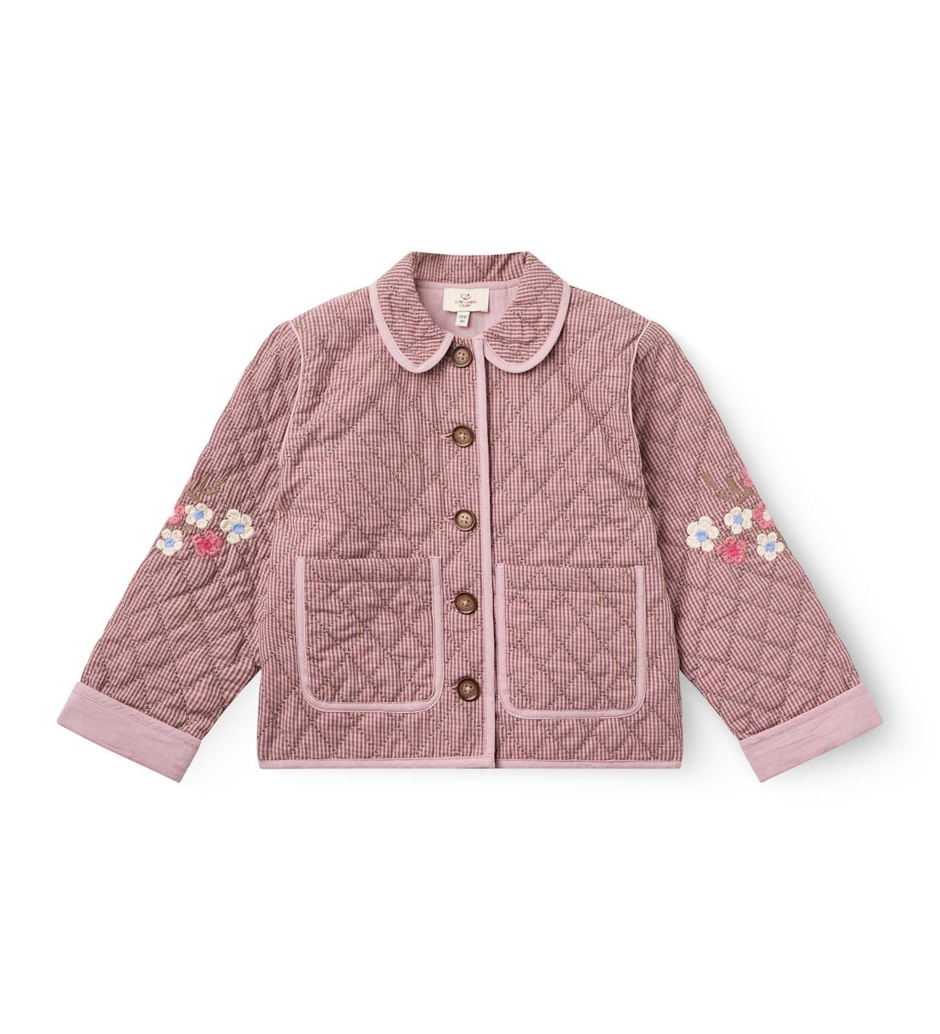 Copenhagen Colors Checkered Quilted Jacket with Embroidery in Winter Rose Check Comb — girls' quilted check jacket