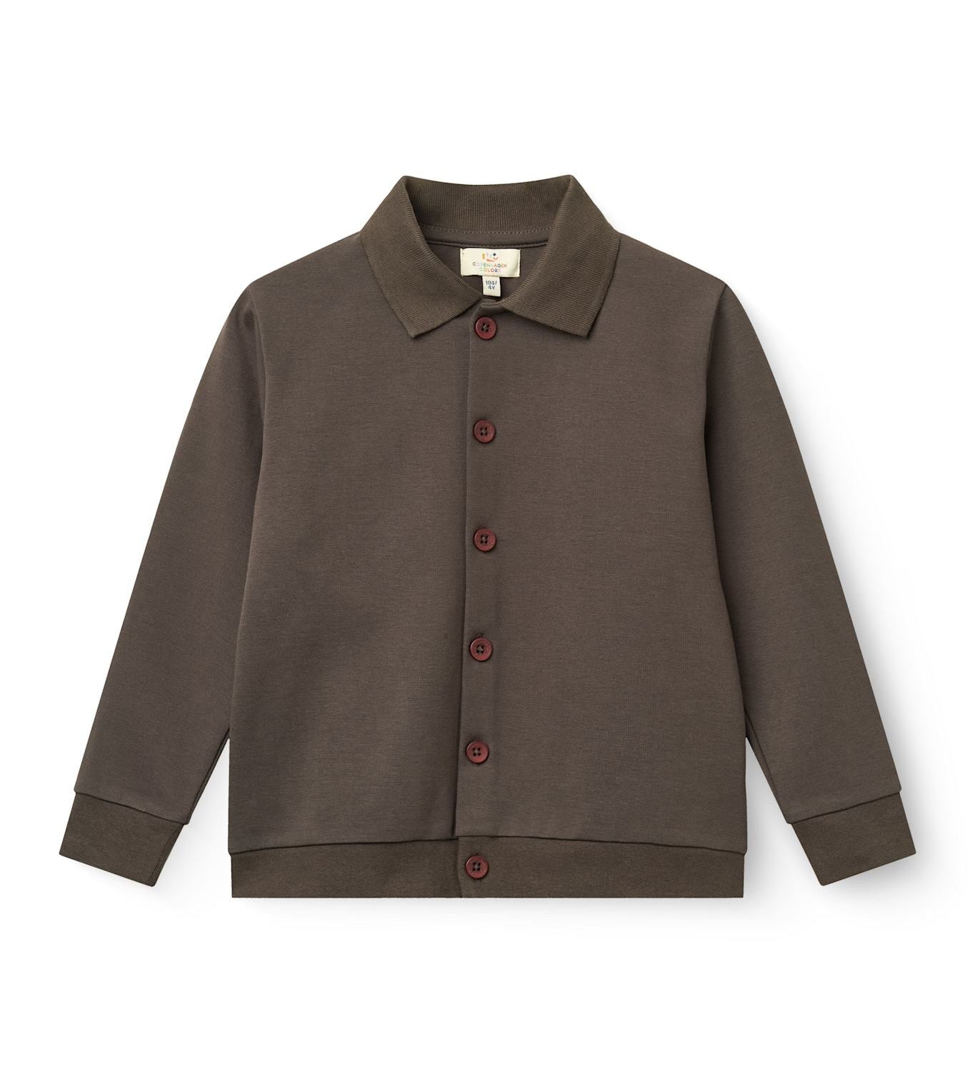 Copenhagen Colors 360 Super Stretchy High School Cardigan in Dark Brown — stretch button cardigan for kids