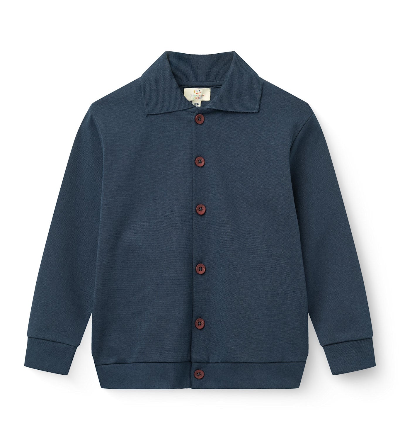 Copenhagen Colors 360 Super Stretchy High School Cardigan in Navy — stretch button cardigan for kids