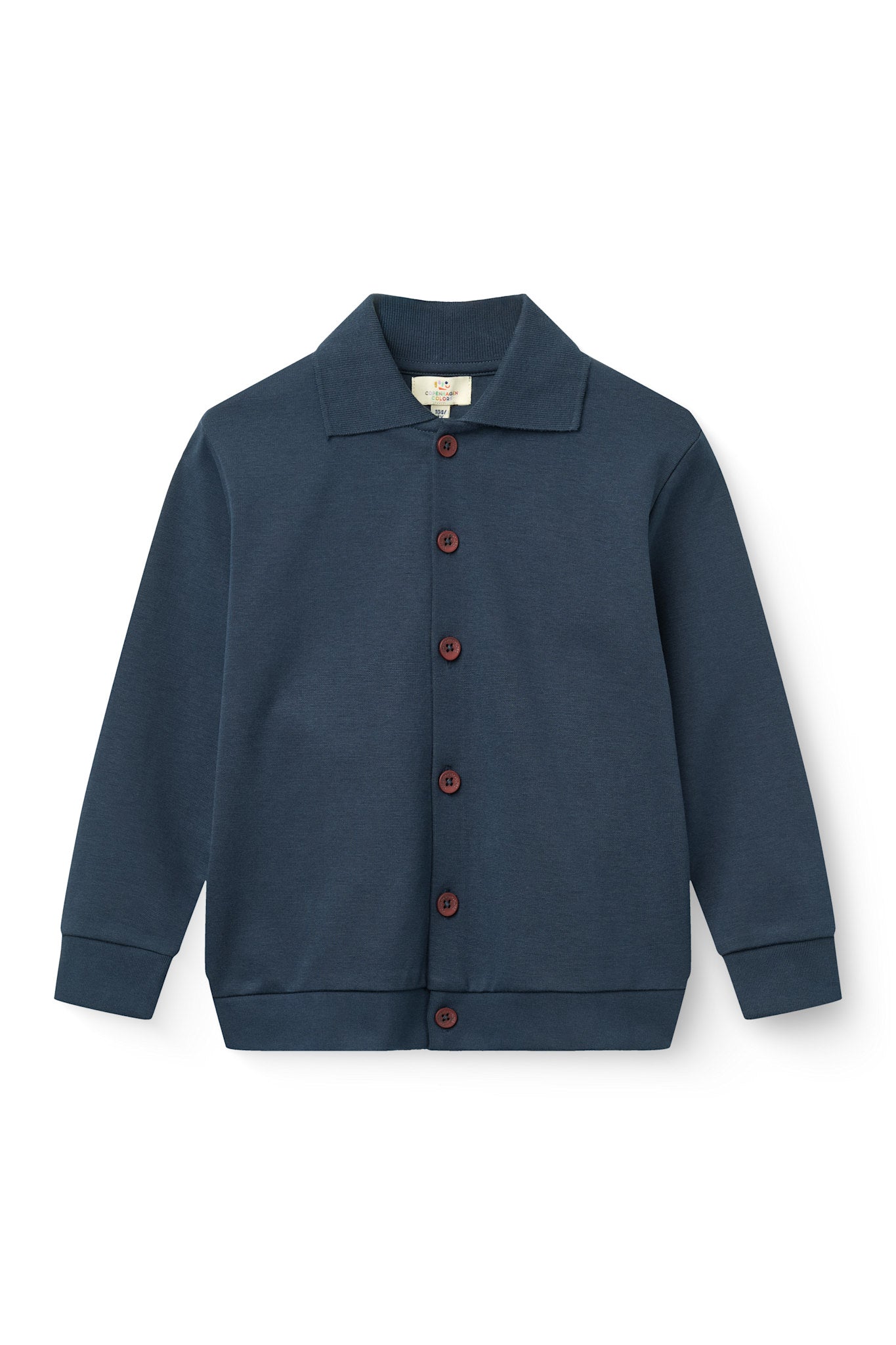 Copenhagen Colors 360 Super Stretchy High School Cardigan in Navy — stretch button cardigan for kids