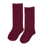Scalloped Knee High Socks - Burgundy