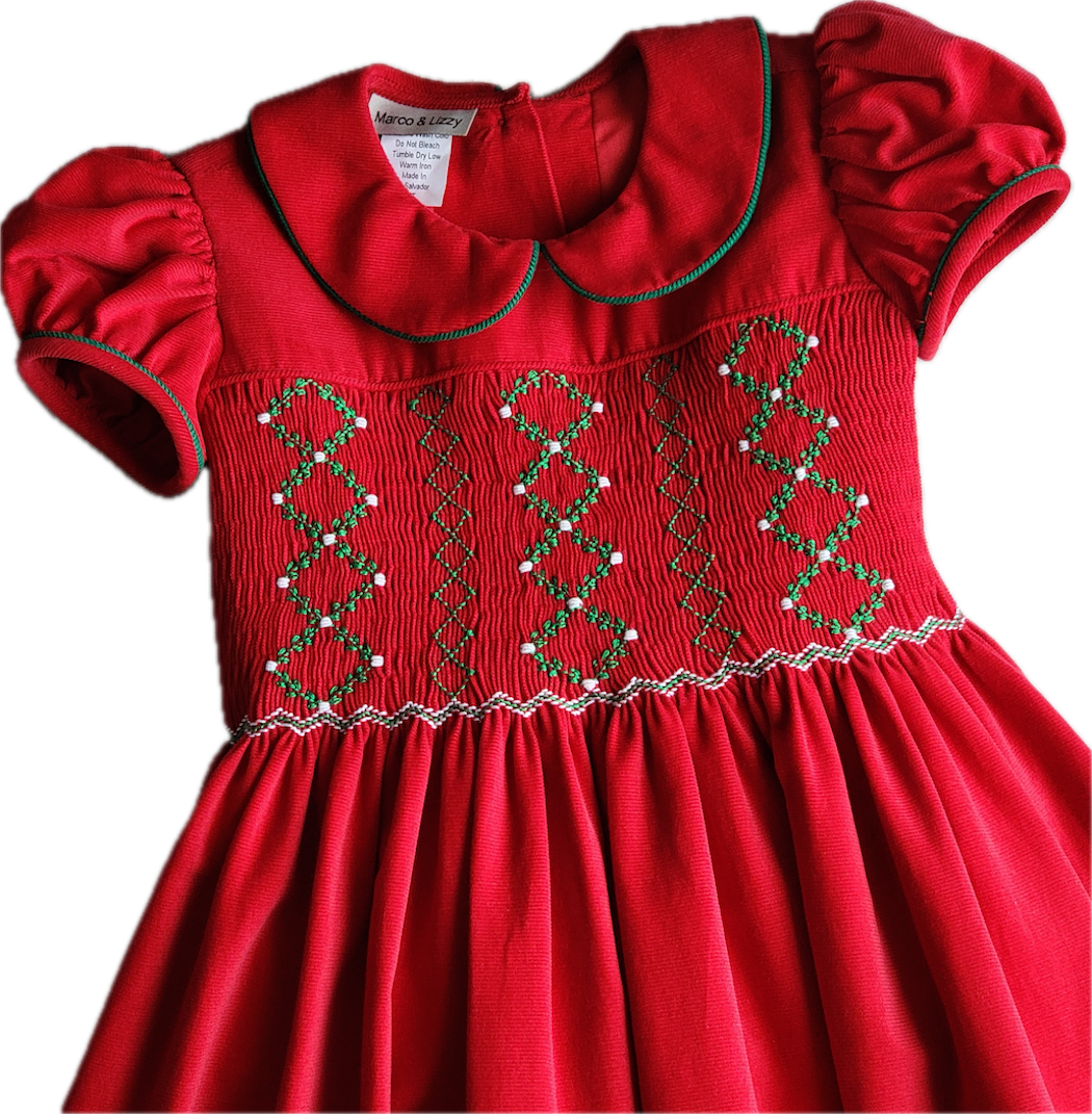 Christmas Time Girl's Hand Smocked Dress