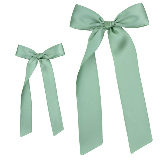 Satin Bow Alligator Clip - Sage