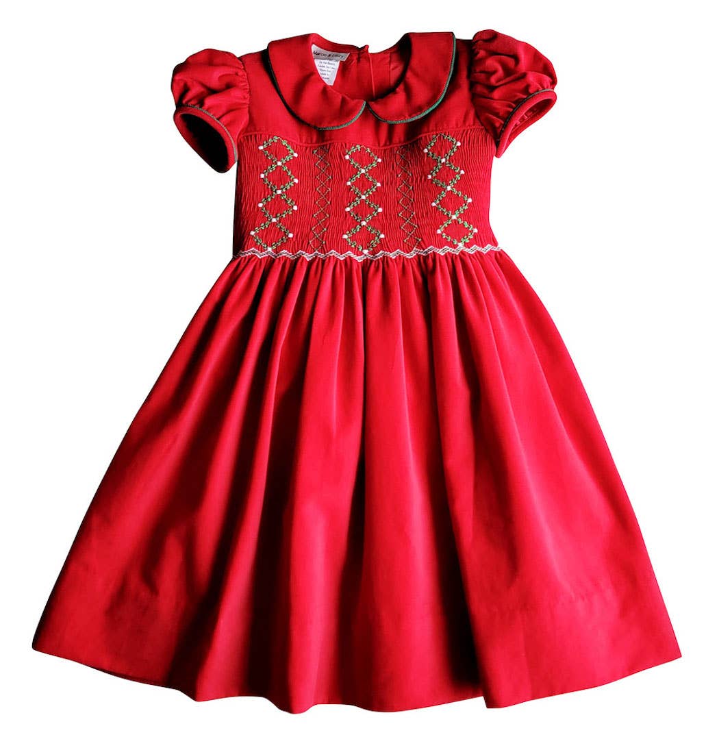 Christmas Time Girl's Hand Smocked Dress