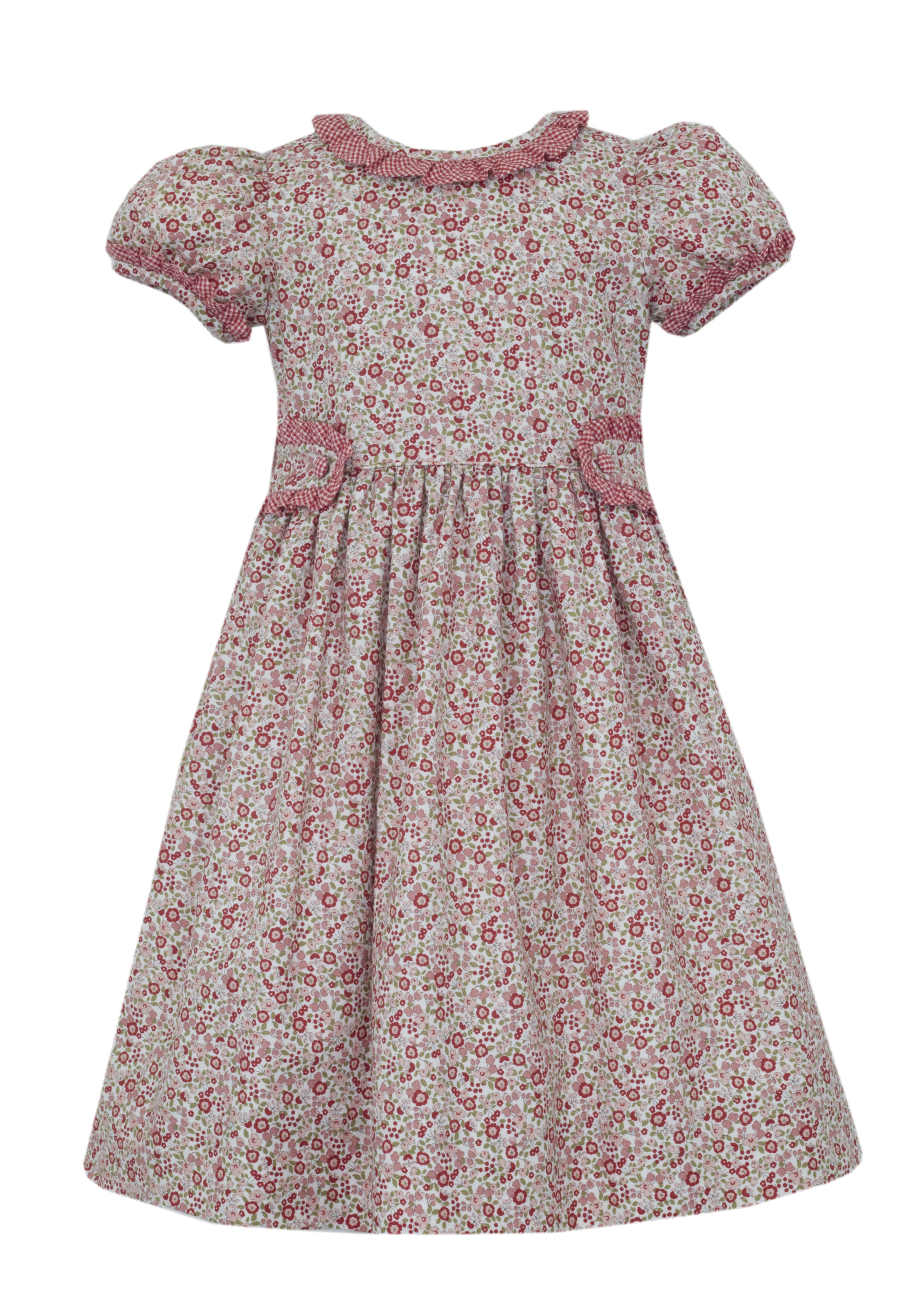 Claire & Charlie Red Floral Dress Trimmed with Red Gingham