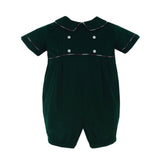 Claire & Charlie green corduroy baby boy short bubble, short sleeve