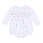 Grace and George White Pink Smocked Collared L/S Girl Bubble