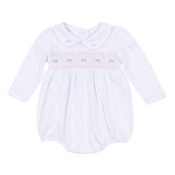 Grace and George White Pink Smocked Collared L/S Girl Bubble