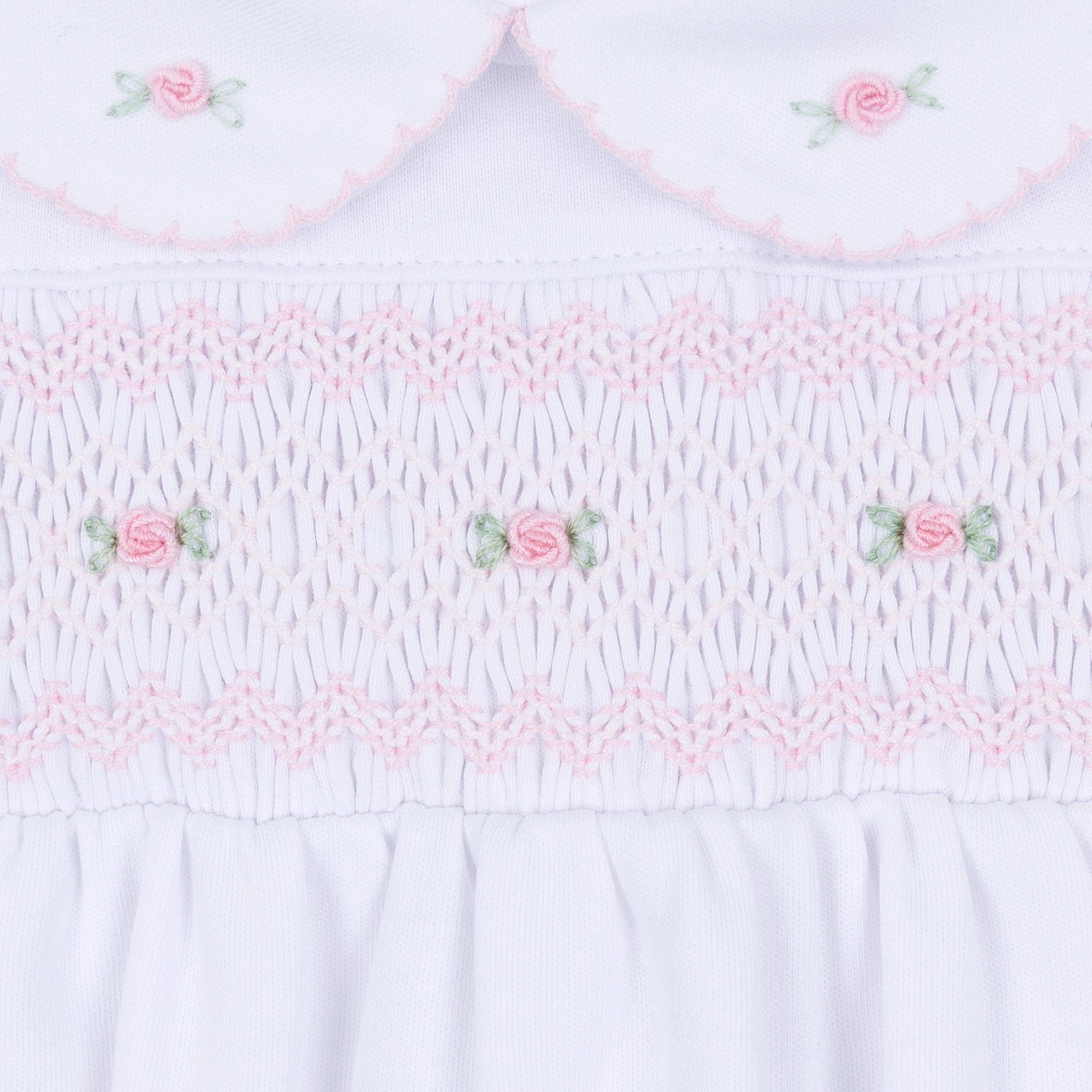 Grace and George White Pink Smocked Collared L/S Girl Bubble