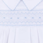 Grace and George White Light Blue Smocked Collared Boy Footie