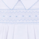 Grace and George White Light Blue Smocked Collared Boy Footie