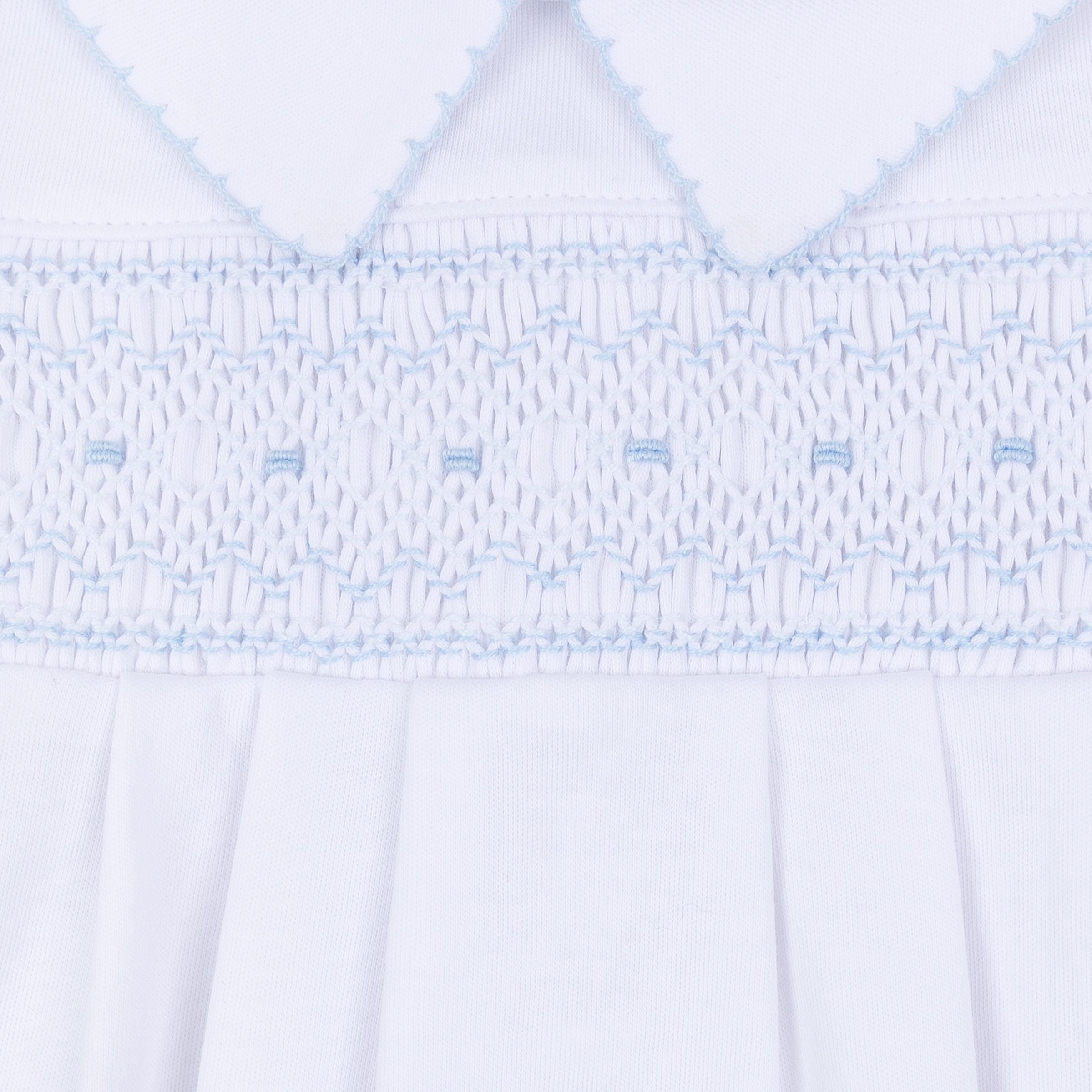 Grace and George White Light Blue Smocked Collared Boy Footie