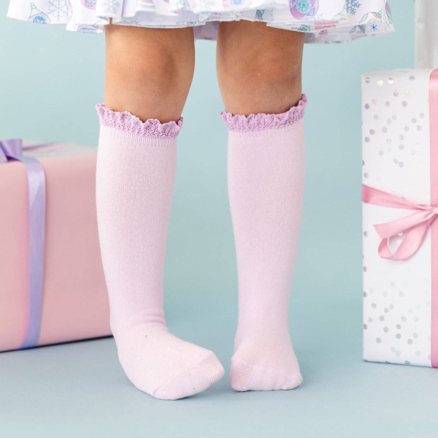 Little Stocking Co. Lilac Lace Top Knee High Socks, view 2