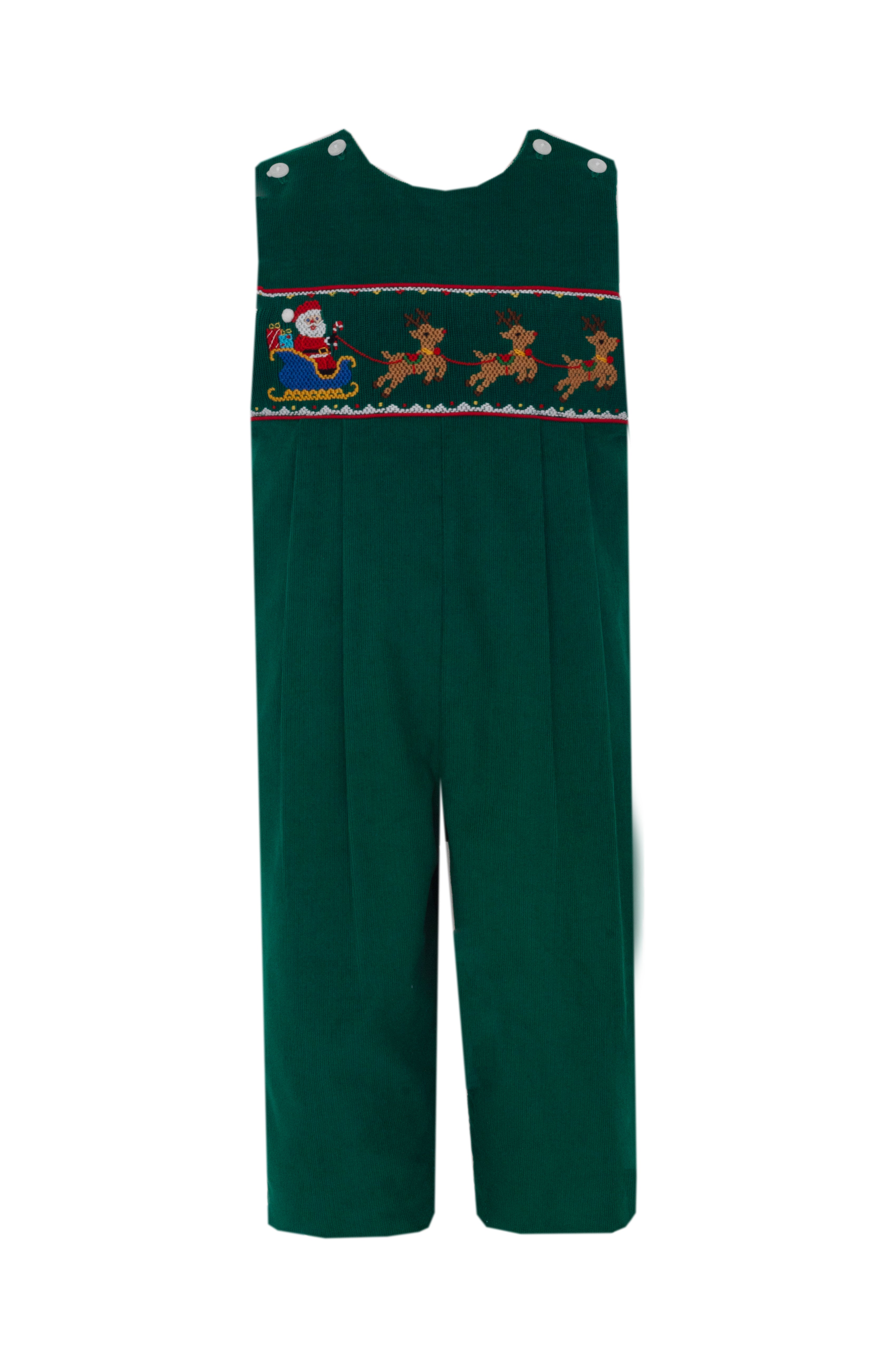 Anavini Santa Sleigh green corduroy boys long jon jon