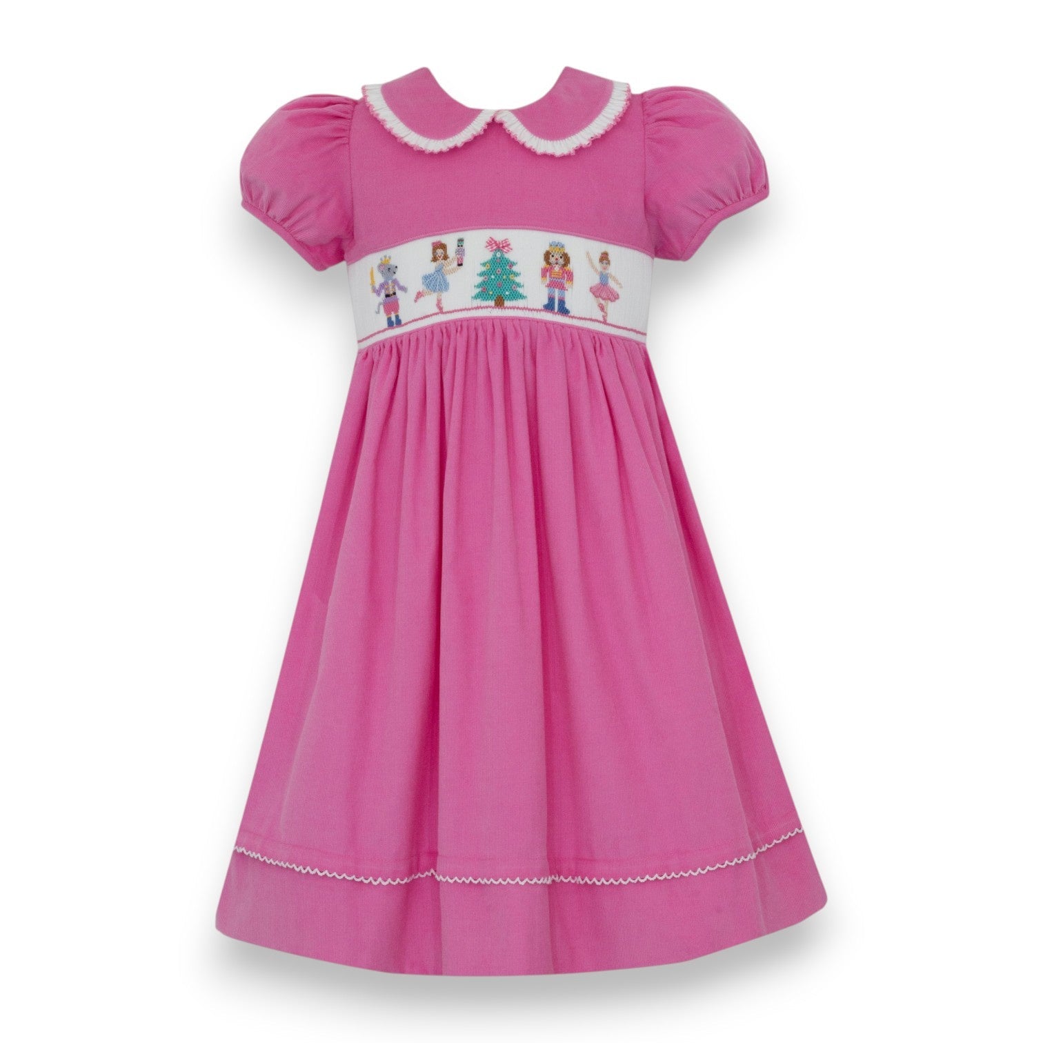 Anavini Nutcracker pink corduroy smocked girls dress short sleeve