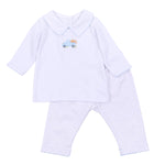 Pumpkin Patch Fun Light Blue Emb Collared 2pc Pant Set