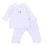 Pumpkin Patch Fun Light Blue Emb Collared 2pc Pant Set