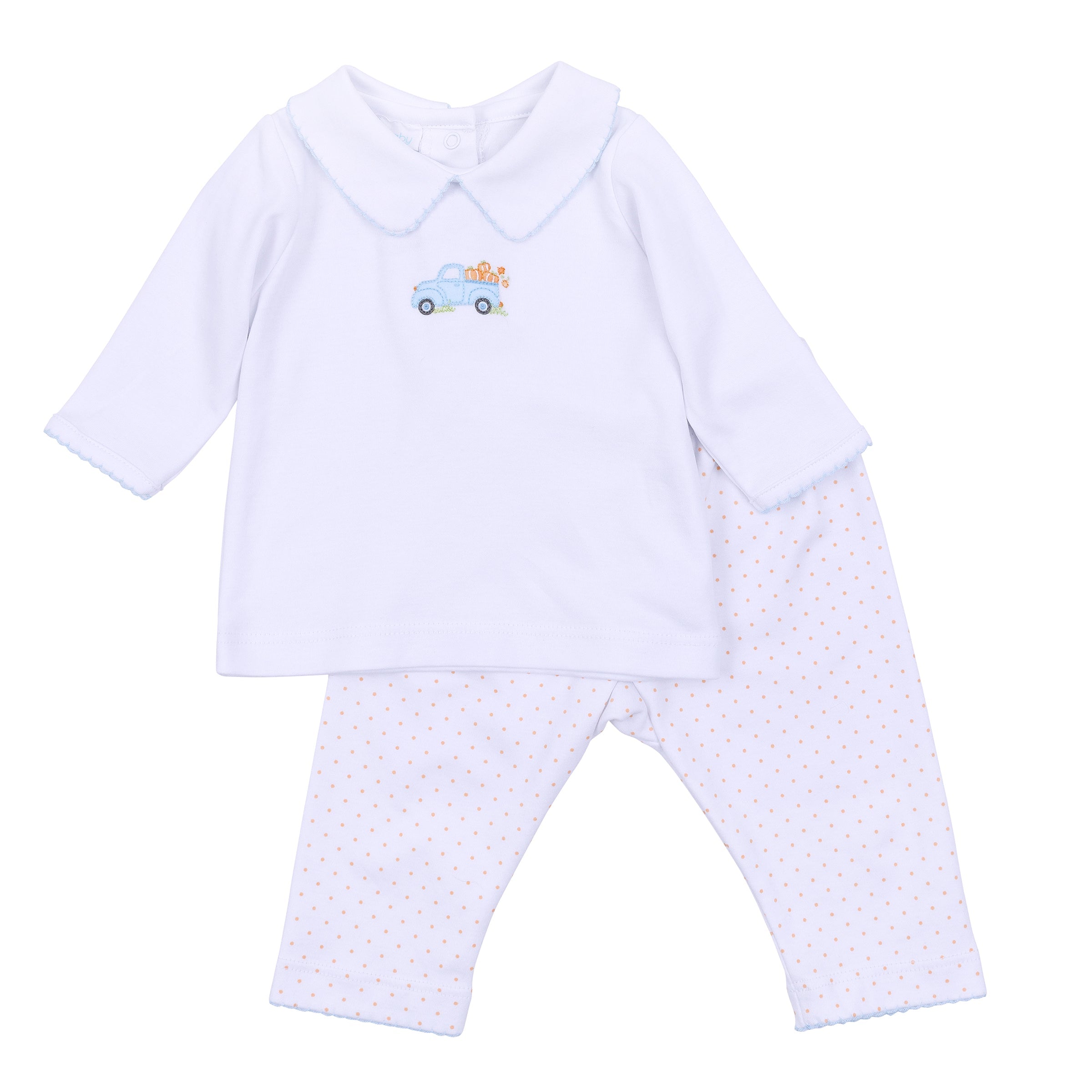 Pumpkin Patch Fun Light Blue Emb Collared 2pc Pant Set