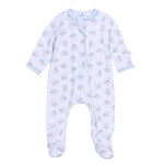 Santa Baby Light Blue Printed Zipper Footie